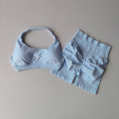 Women's Seamless Yoga Set – Halter Sports Bra & Matching Shorts