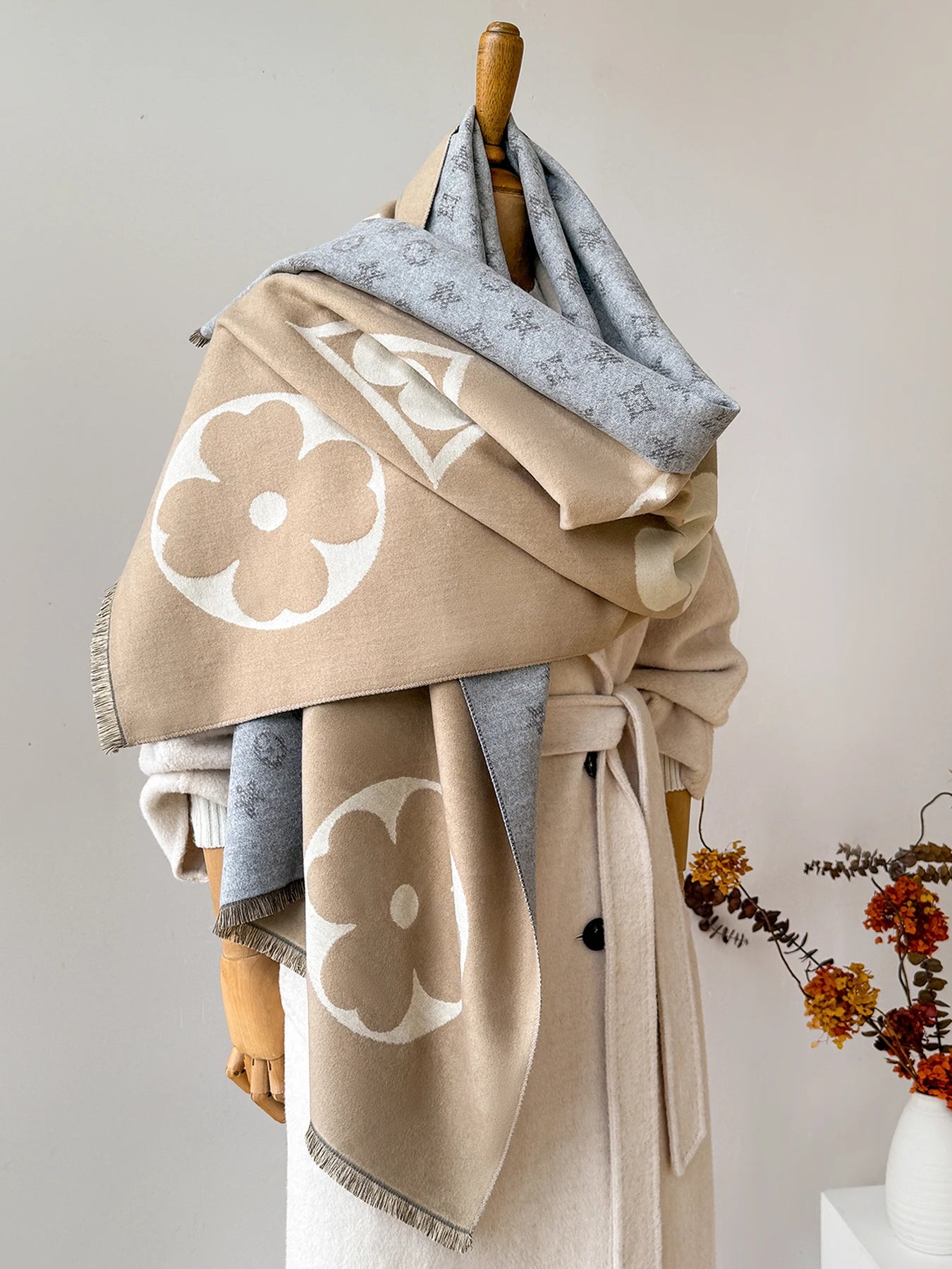 Women's Faux Cashmere Jacquard Shawl Scarf – Warm Blanket Wrap