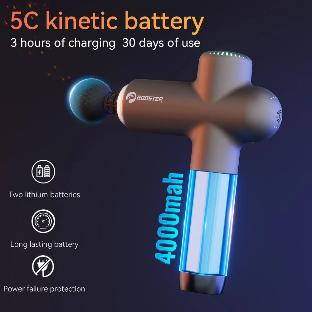 Booster Massage Gun – Deep Tissue Fascia Gun with 8 Heads