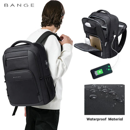 BANGE Laptop Backpack with USB Charging Port – Men's Business Travel School Bag