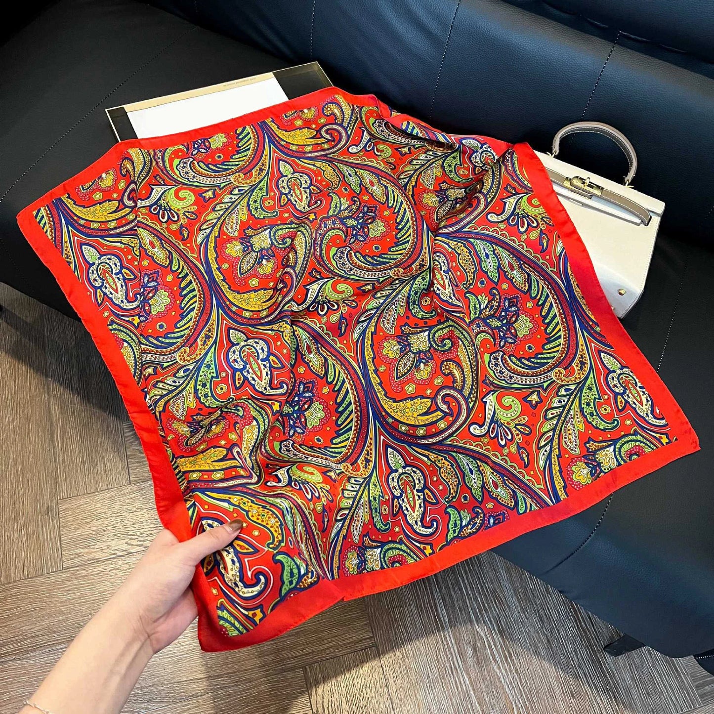 Faux Silk Square Scarf – Elegant Printed Shawl for Women