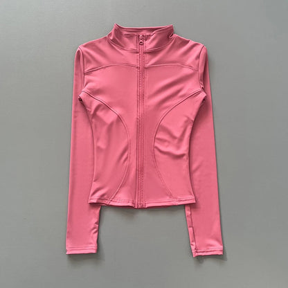 Women's Fitted Zip-Up Workout Jacket – Waist-Cinching Long Sleeve Activewear
