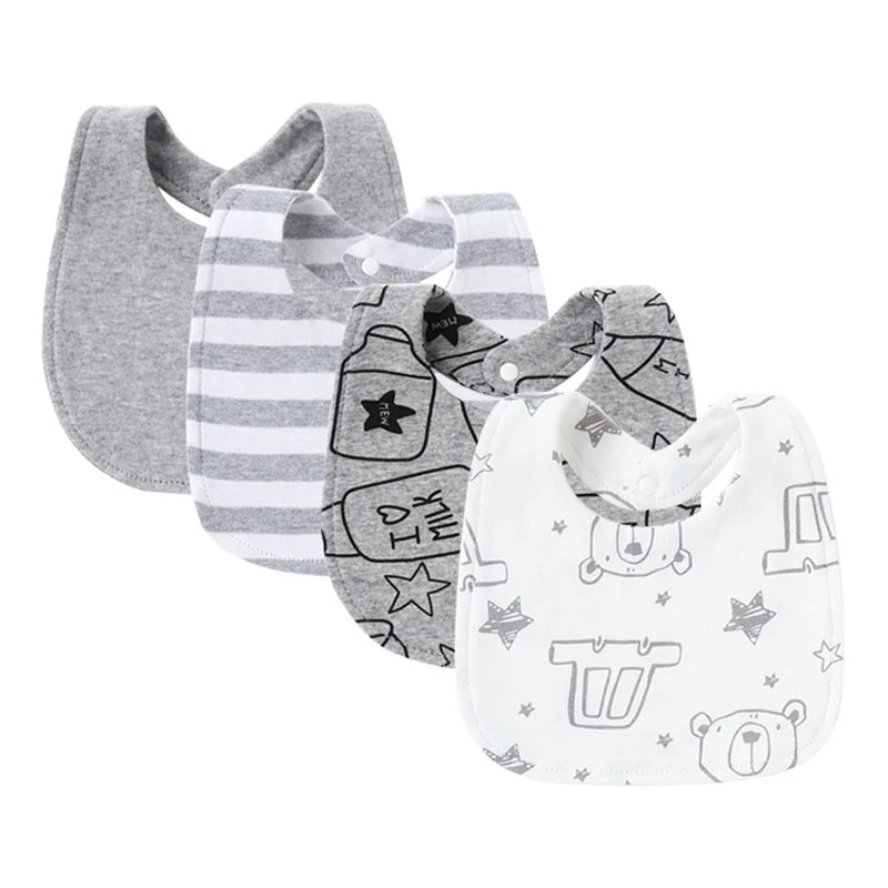 Cotton Baby Bibs 4-Pack – Cartoon Newborn Drool Bibs