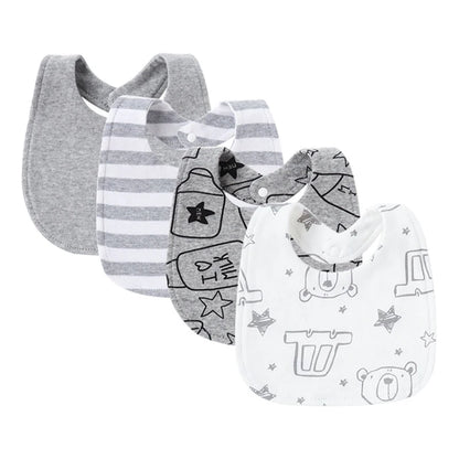 Cotton Baby Bibs 4-Pack – Cartoon Newborn Drool Bibs