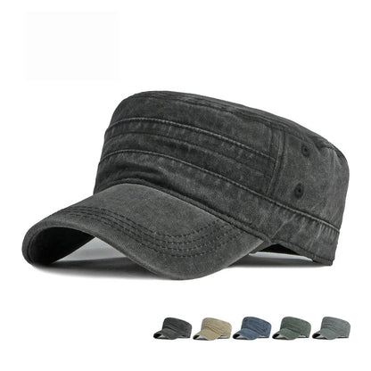 Military Flat Top Cap – Washed Cotton Army Hat for Men & Women