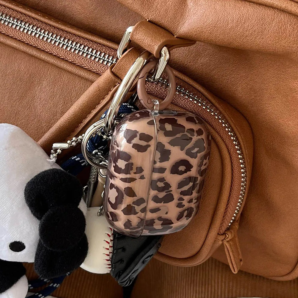 Leopard Print AirPods Case with Keychain – Soft Silicone Cover