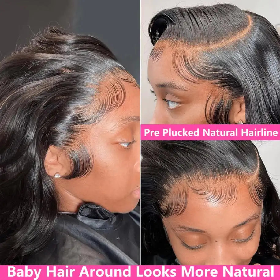 Natural Black Body Wave Glueless Lace Front Human Hair Wig 13x4 5x5