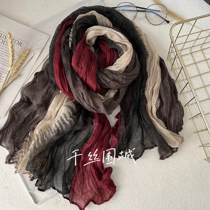 Gradient Crinkle Long Scarf for Women – Lightweight Wrap