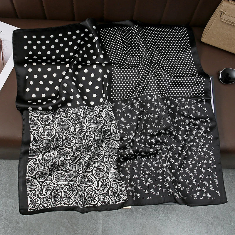 Satin Square Scarf Women Cute Cat Print Headscarf Neckerchief