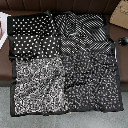 Satin Square Scarf Women Cute Cat Print Headscarf Neckerchief