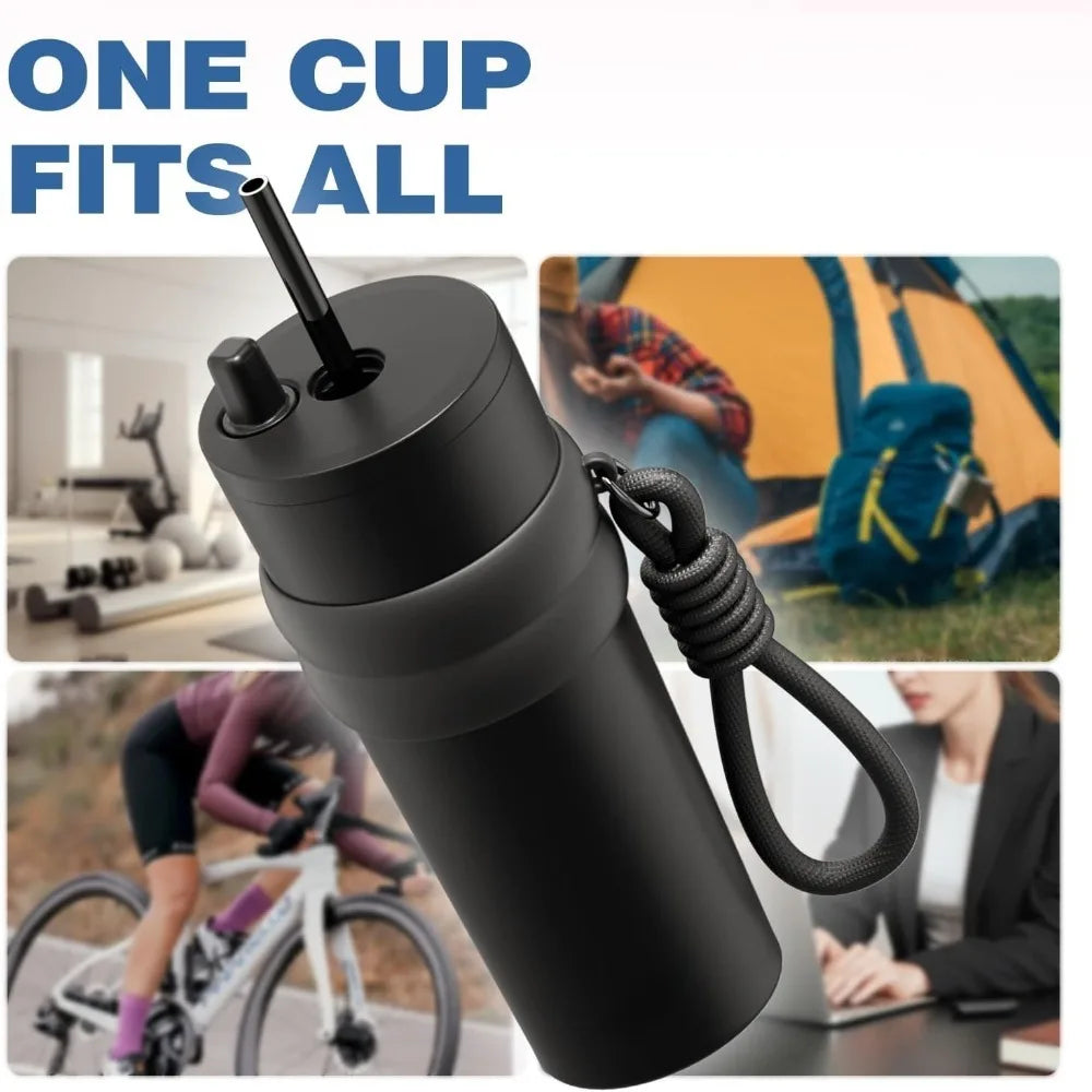 Stainless Steel Travel Thermos with Straw Lid – 700ml (23oz)