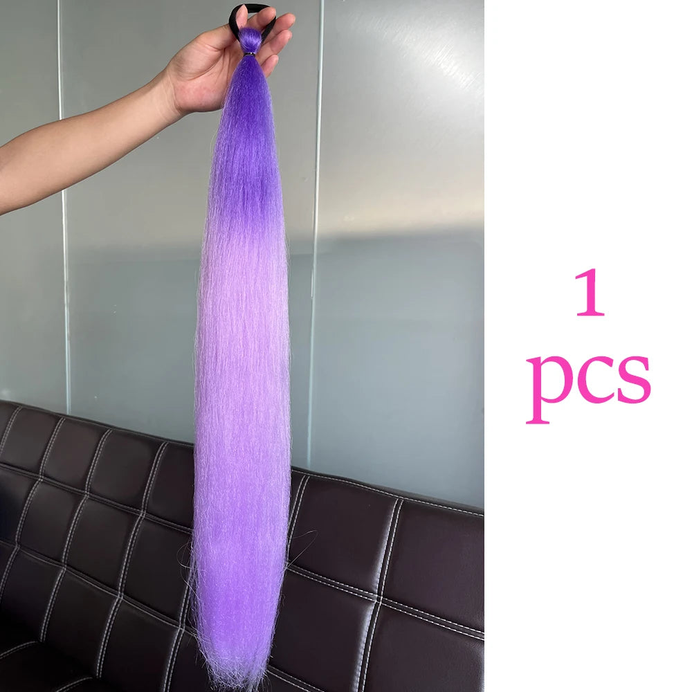 Synthetic Ponytail Hair Extension 2pcs – Long Straight, Colorful, Braiding Hairpiece with Rubber Band