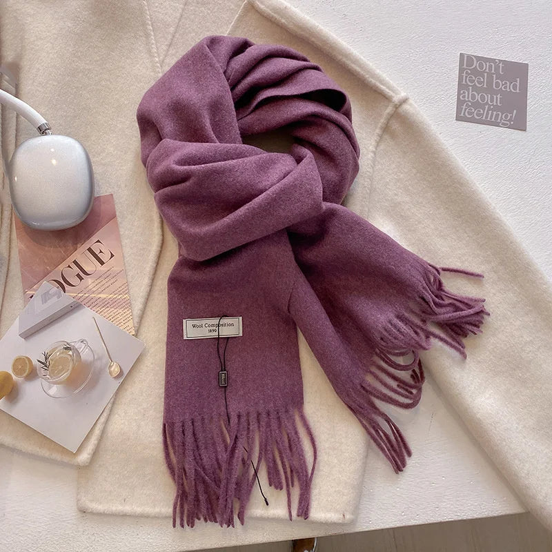 Cashmere-Feel Winter Scarf for Women – Soft Wool Pashmina Shawl with Tassels
