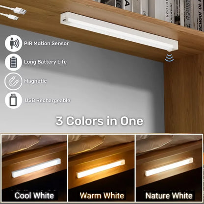 LED Motion Sensor Cabinet Light – USB Rechargeable, 3 Colors