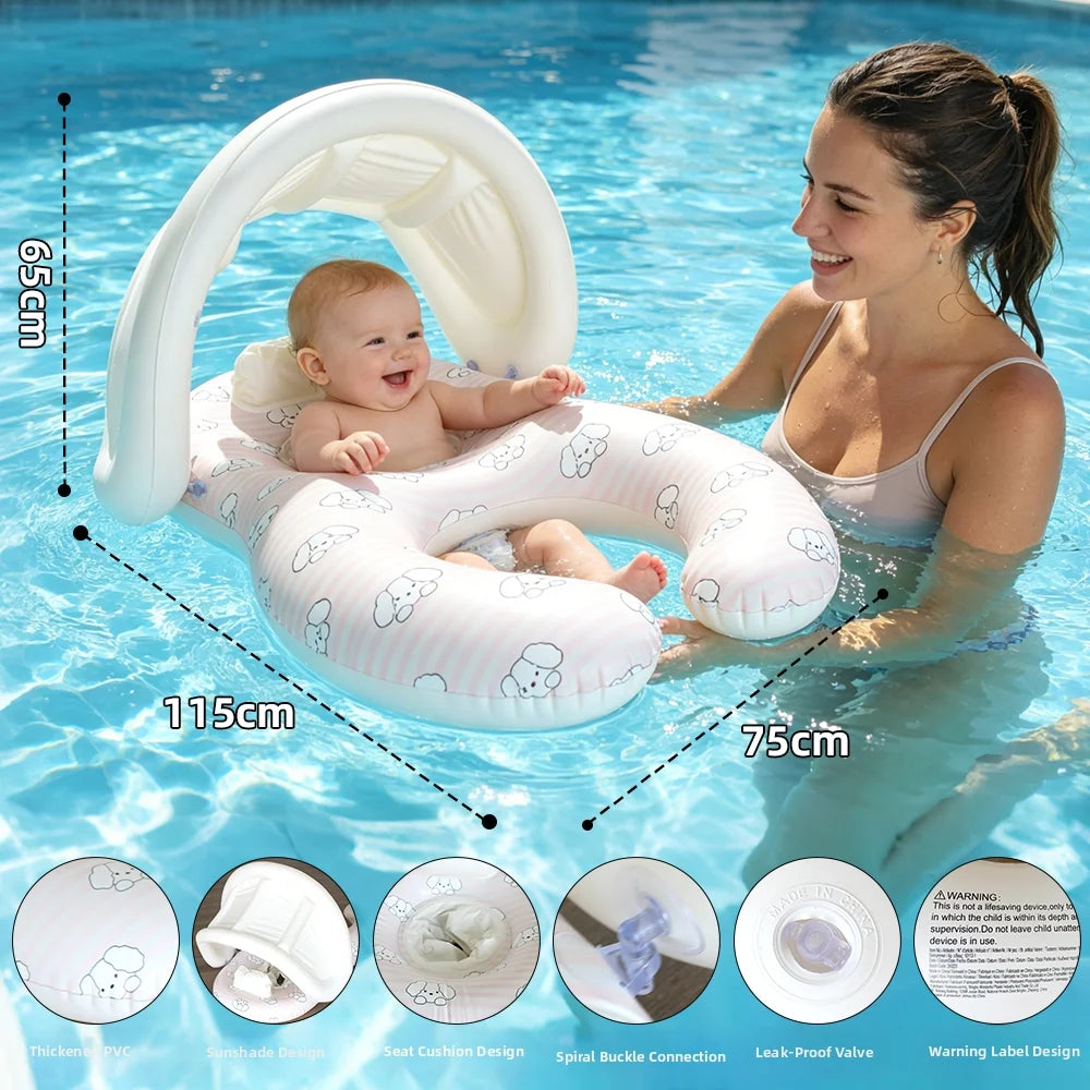 Parent-Child Inflatable Pool Float with Sun Canopy & Baby Seat