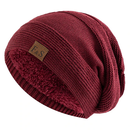 Fur Lined Slouchy Knit Beanie – Unisex Winter Hat
