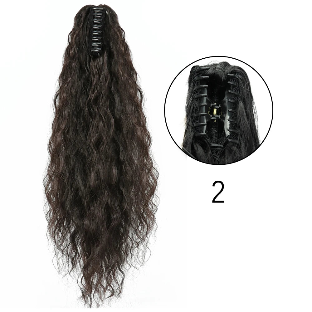Claw Clip Ponytail Hair Extension 24 Inch Wavy Synthetic Heat Resistant