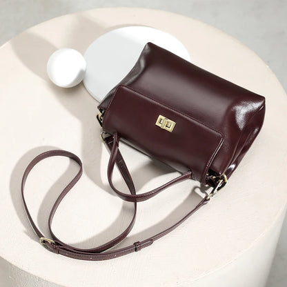 Genuine Leather Crossbody Bag – Women's Vintage Top Handle Purse