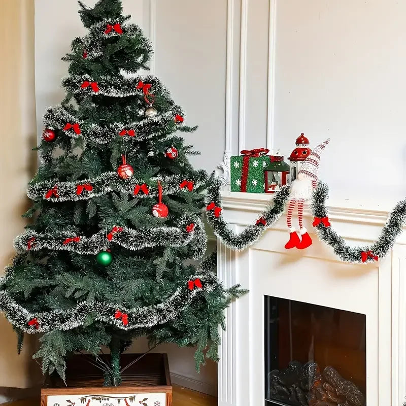 Christmas Tinsel Garland with Decorative Bows