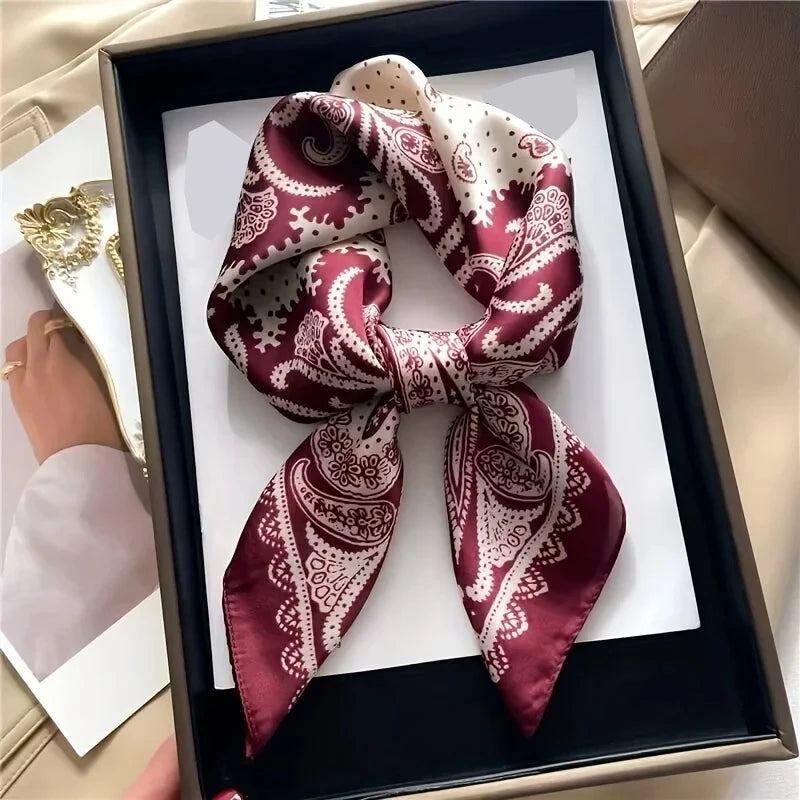 Faux Silk Square Scarf – Elegant Printed Shawl for Women