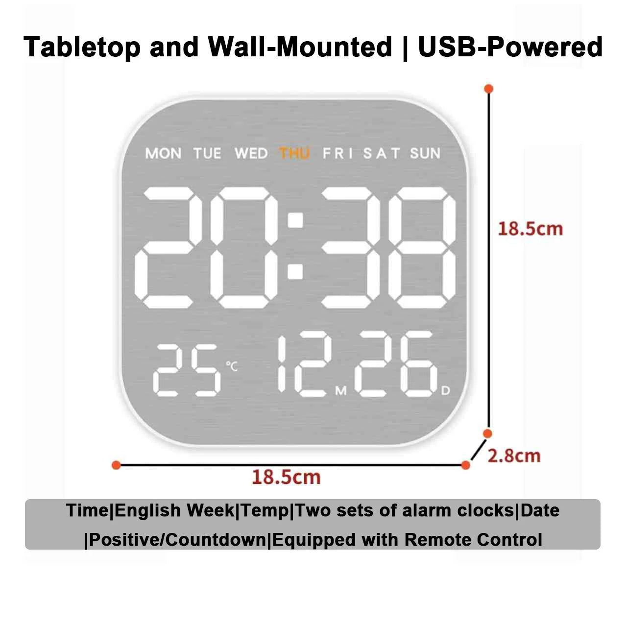 LED Digital Alarm Clock with Temperature Display & Remote Control