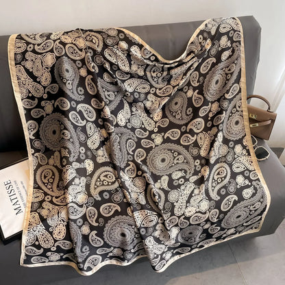 Silk-Feel Square Scarf for Women – Vintage Paisley Print Shawl & Head Wrap