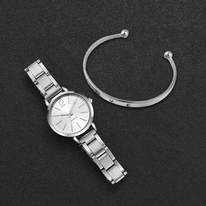 Women's Quartz Watch & Cuff Bracelet Set – 2 Piece