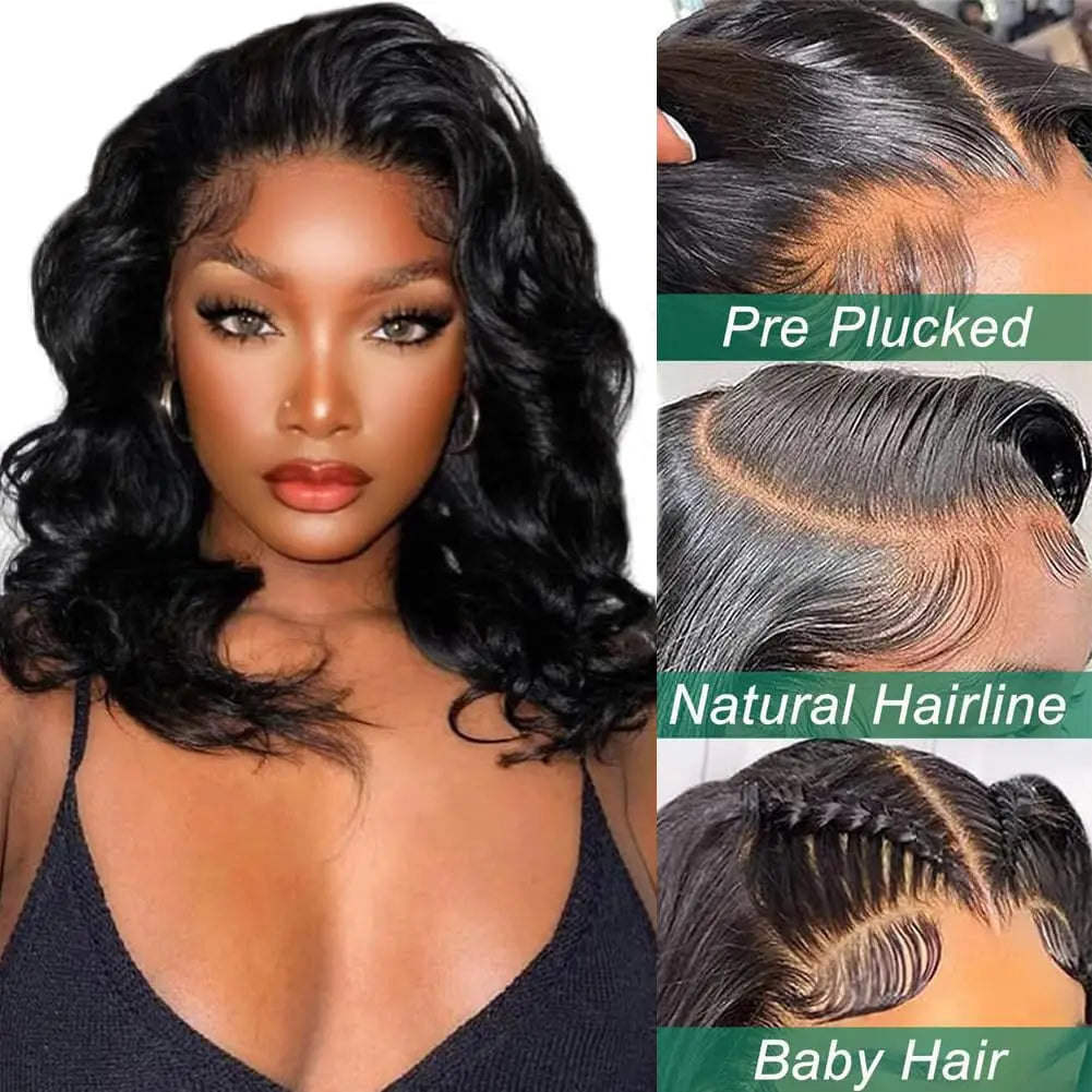 Body Wave Lace Front Wig Short Bob 250% Density Human Hair Glueless