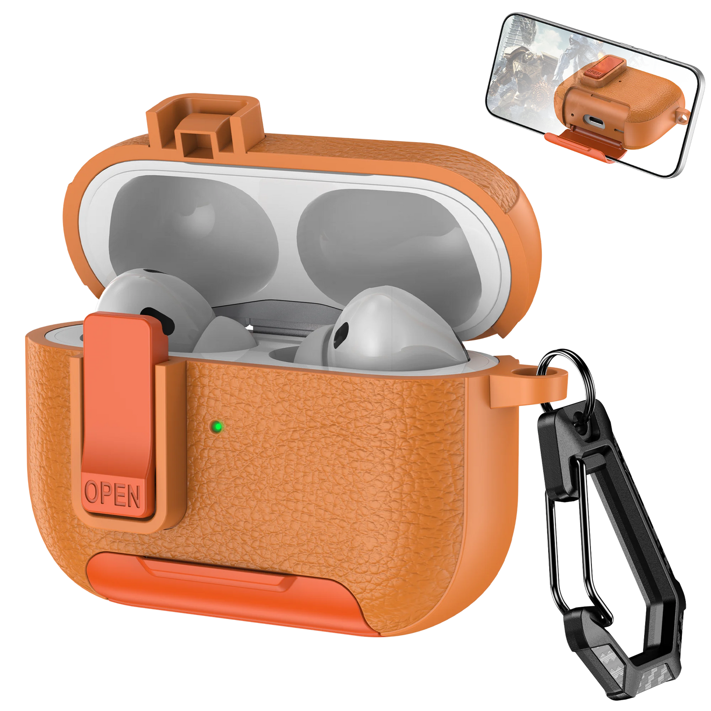 AirPods Case with Phone Holder Clip & Carabiner – Fits AirPods 1/2/3/Pro/Pro 2/Pro 3/4