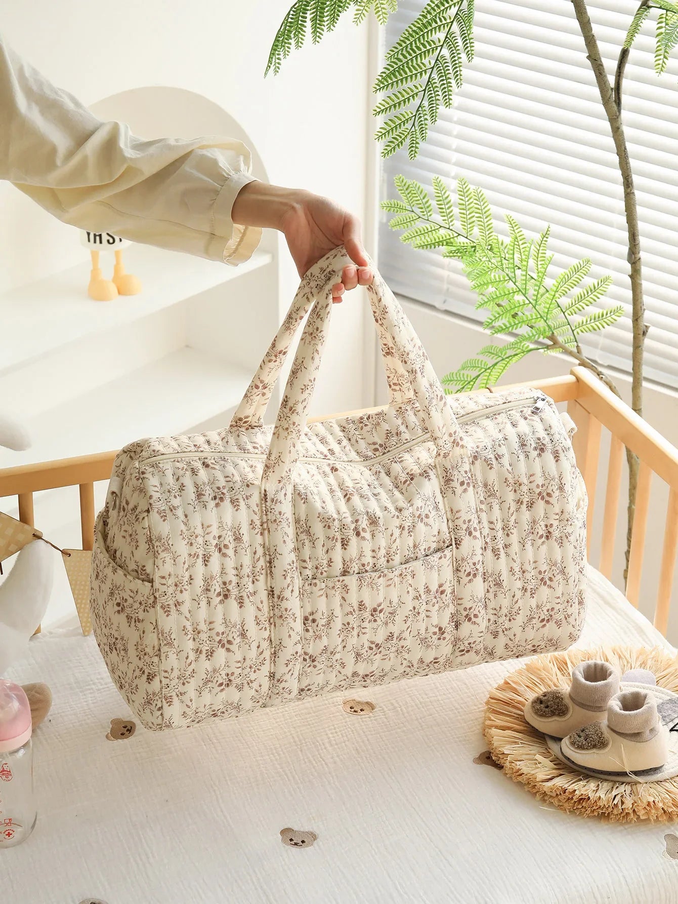 Large Diaper Bag Floral Quilted Mommy Travel Tote