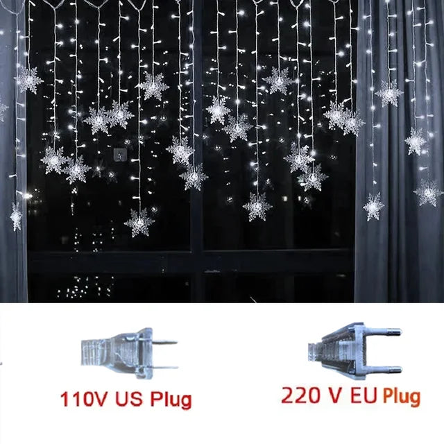 Christmas Snowflake LED Curtain String Lights – 3.2m Fairy Lights