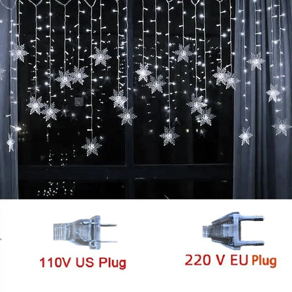 Christmas Snowflake LED Curtain String Lights – 3.2m Fairy Lights
