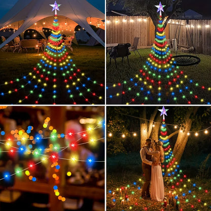 Star Waterfall Christmas Tree String Lights – USB & Solar Powered