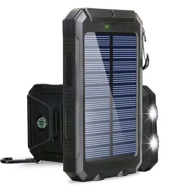 Solar Power Bank 80000mAh Portable Charger with LED Flashlight & Carabiner