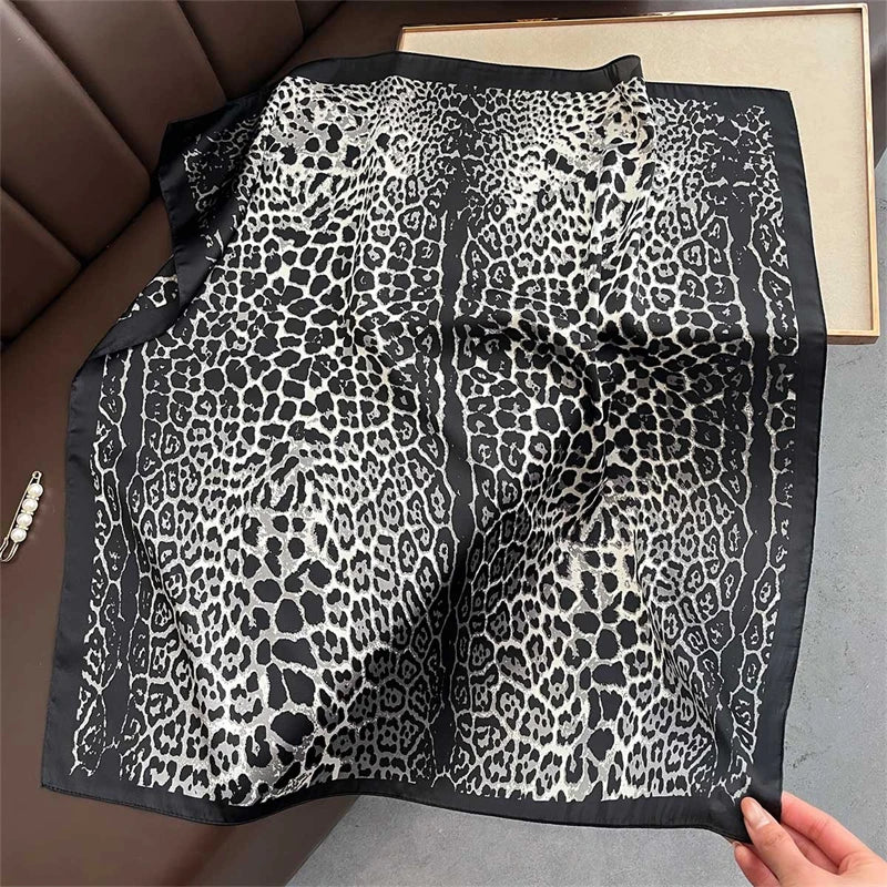 Satin Square Scarf Women Cute Cat Print Headscarf Neckerchief