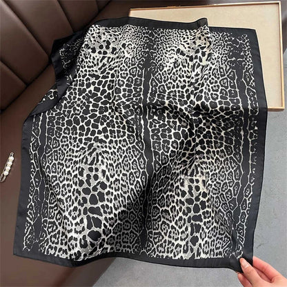 Satin Square Scarf Women Cute Cat Print Headscarf Neckerchief