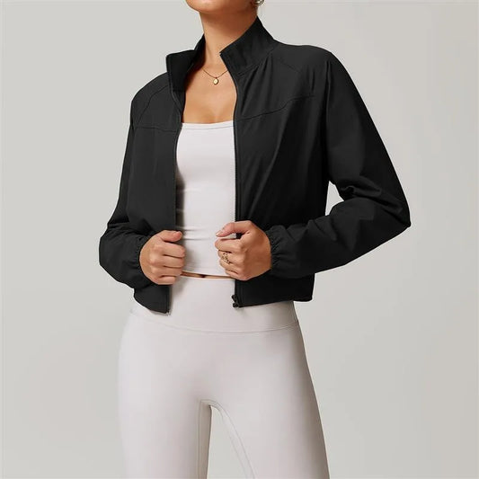 Women's Quick-Dry Stand Collar Running Jacket – Lightweight Windproof Fitness Coat