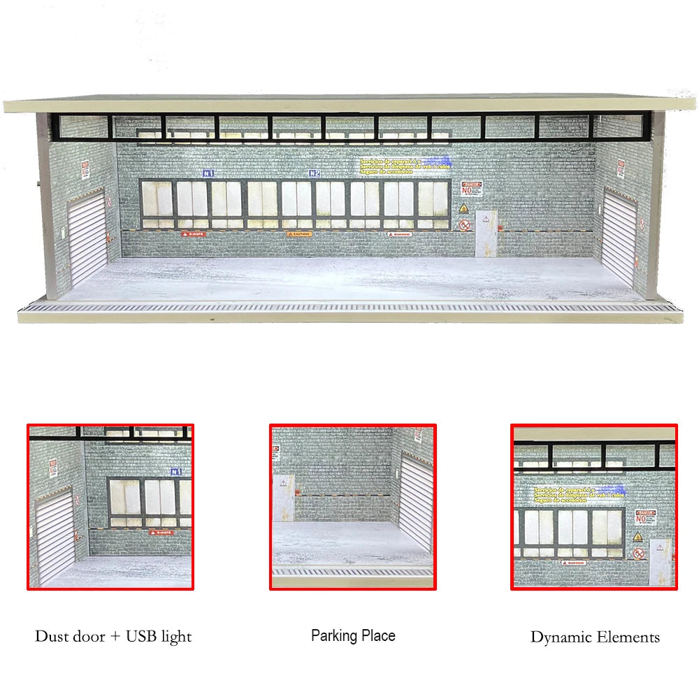 1/64 Scale Garage Diorama Display Case with USB LED Lights