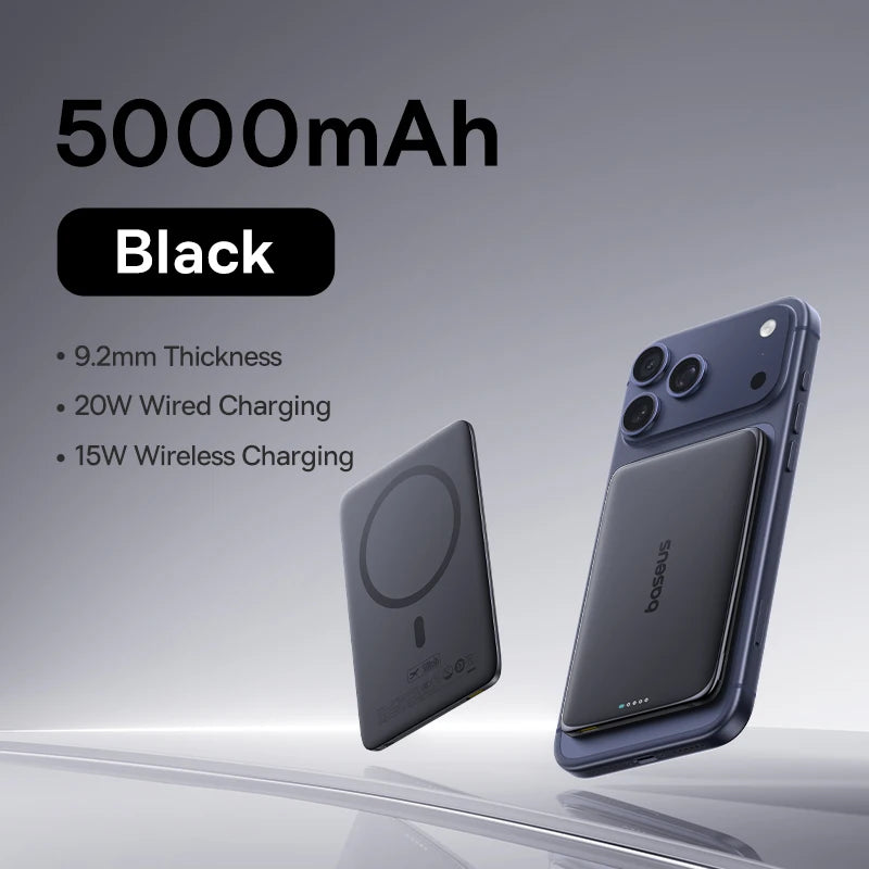 Baseus 5000mAh Slim Magnetic Power Bank – 15W Wireless & 20W Wired Charging