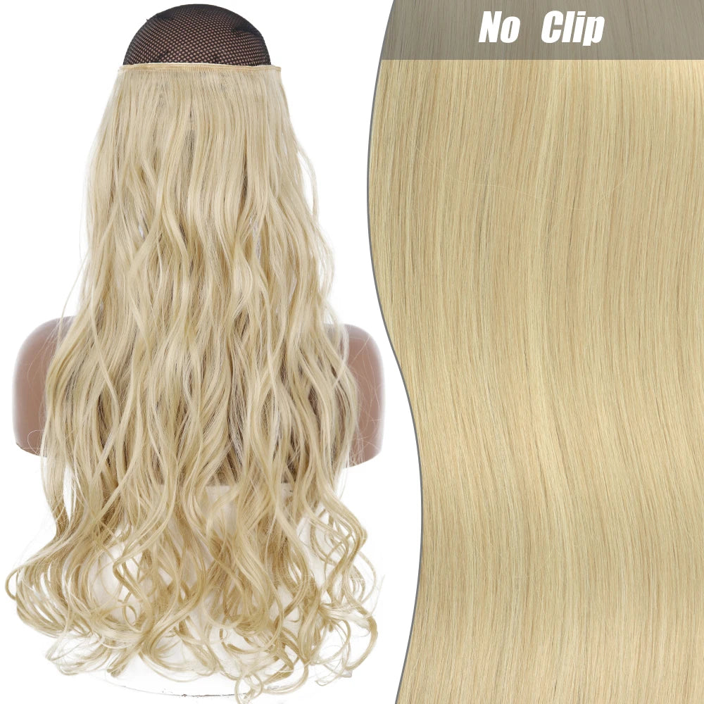 No-Clip Halo Hair Extensions – Long Wavy Synthetic Hairpiece