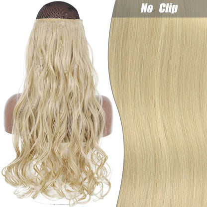 No-Clip Halo Hair Extensions – Long Wavy Synthetic Hairpiece