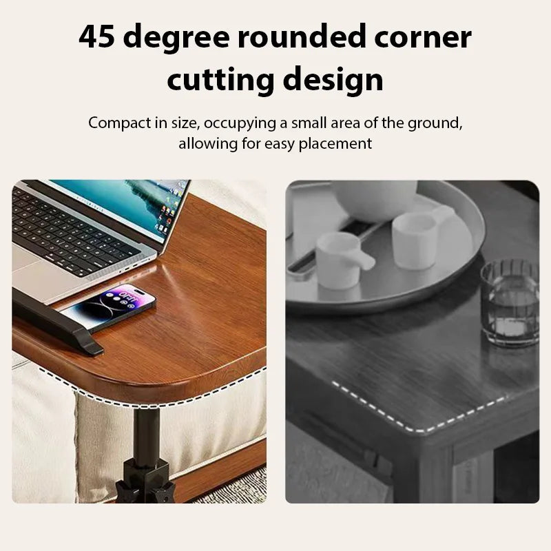 Height-Adjustable C-Shaped Side Table with Flip Desktop