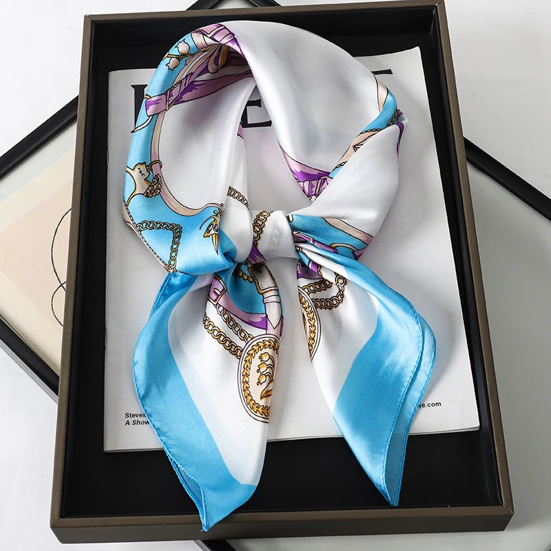Silk Feel Square Scarf for Women – Satin Hair Wrap & Foulard Shawl