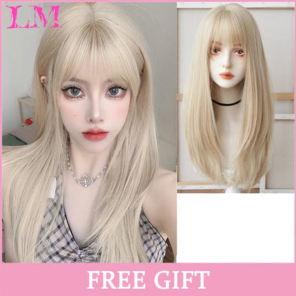 Cosplay Synthetic Wig with Bangs – Long Straight 24 Inch, Heat Resistant