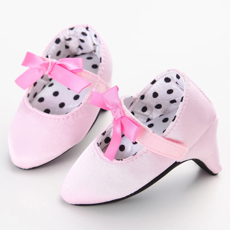 Baby Girl Heel Shoes – Princess Bow Crib Shoes for Newborns 0-12M