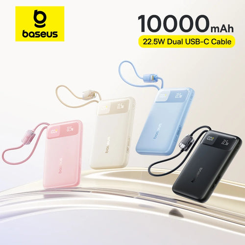 Baseus 10000mAh Power Bank 22.5W Fast Charging with Built-In Dual USB-C Cable