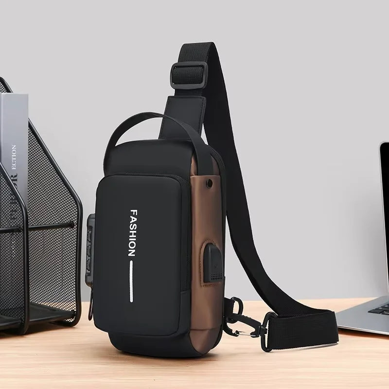 Men's Anti-Theft Sling Bag with USB Charging Port