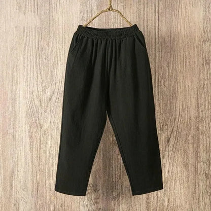 Women's Cotton Linen Harem Pants – Casual Loose Elastic Waist Cropped Trousers
