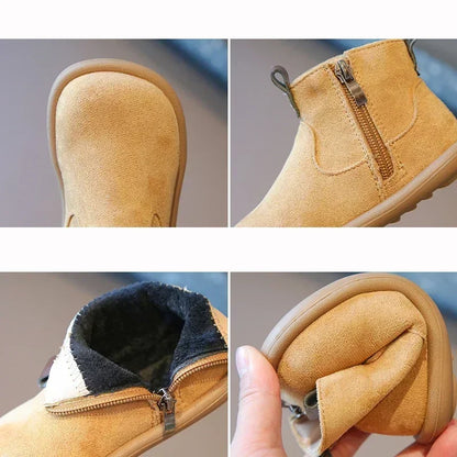 Kids Suede Ankle Boots – Anti-Slip Zip-Up for Boys & Girls