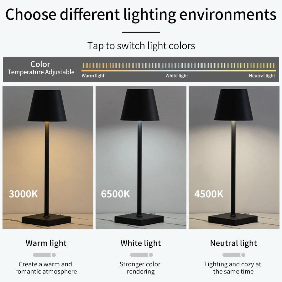 Rechargeable LED Table Lamp – Touch Dimmer, 3 Brightness Levels